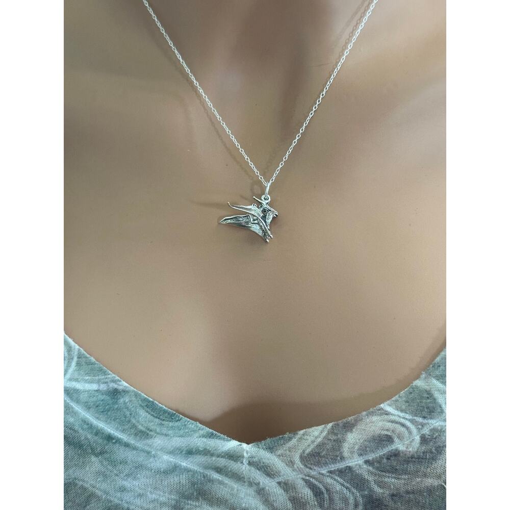 Sterling Silver Hunting Pterodactyl Necklace With Fish In Its Mouth